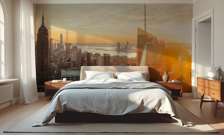 panorama miasta w zlotym swietle zachodu fototapety architektura fototapety demural