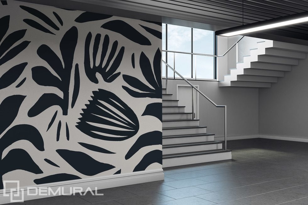 Kontrastowy wzór roślinny w czerni i bieli Fototapety Kwiaty Fototapety Demural