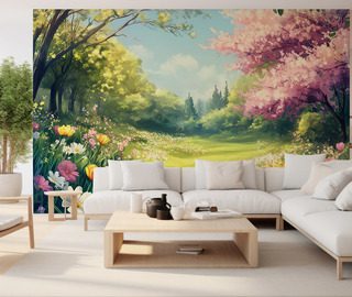 wiosenny ogrod pelen kwiatowego swiatla fototapety do salonu fototapety demural