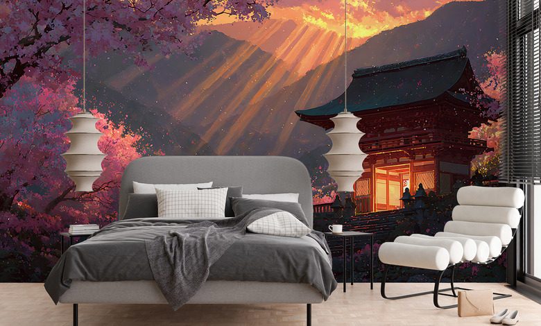 japonska swiatynia w blasku zachodu slonca fototapety orientalne fototapety demural