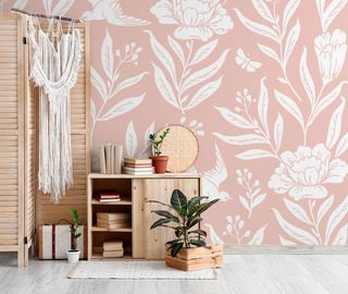 pudrowe kwiaty w subtelnym stylu boho fototapety do salonu fototapety demural