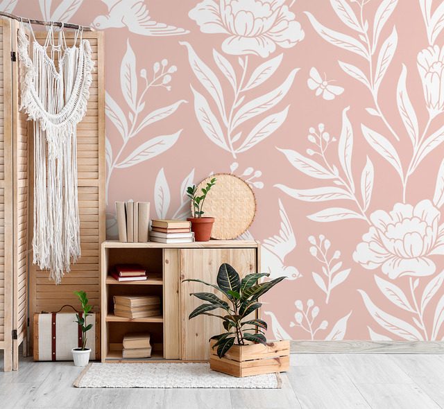 pudrowe kwiaty w subtelnym stylu boho fototapety do salonu fototapety demural