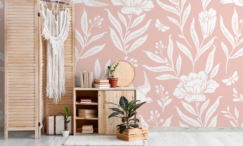 pudrowe kwiaty w subtelnym stylu boho fototapety do salonu fototapety demural