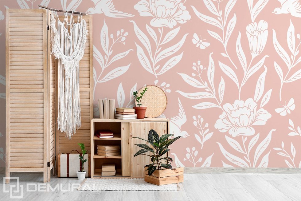 Pudrowe kwiaty w subtelnym stylu boho Fototapety do salonu Fototapety Demural
