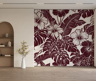 bordowe hibiskusy w tropikalnej kompozycji fototapety kwiaty fototapety demural