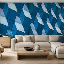 Kontrastowa-geometria-przestrzennych-paneli-w-intensywnych-odcieniach-blekitu-fototapety-architektura-fototapety-demural